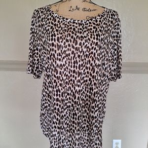LOFT Linen leopard print hi lo top XL LNC